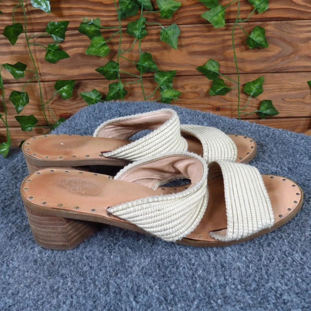 Franco Sarto Raffia‎ Women Sandal 7.5 Casual Block Heel Slide Cream Fabric